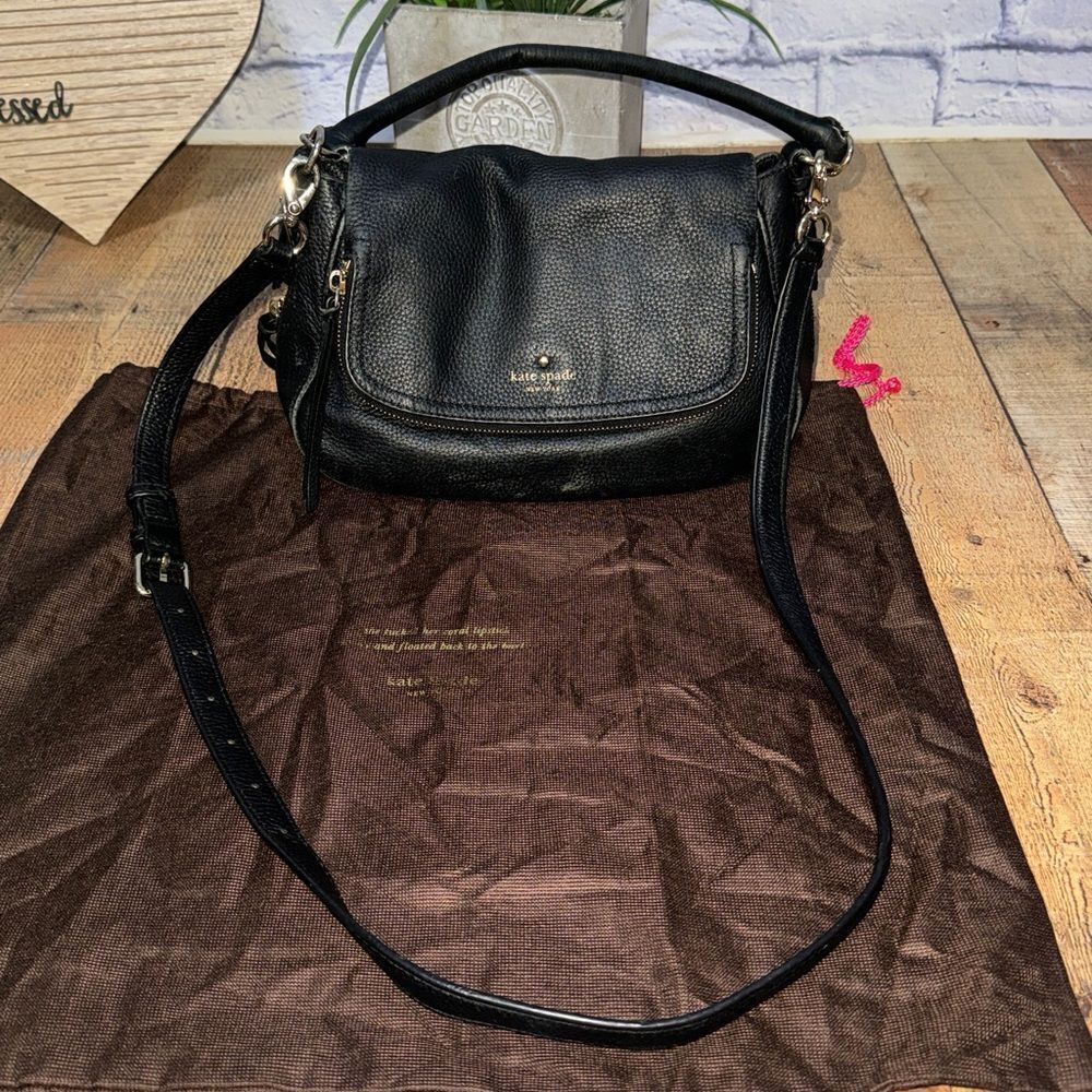 Kate Spade Cobble Hill Pebbled Black Leather Adjustable Satchel Crossbody Bag